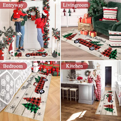 Miniatura 2 de Pauwer Alfombra Pasillo de Navidad 2x6 pies, Alfombra de Pasillo Antideslizante para Área, Alfombra de Cocina Lavable Estilo Granja, Alfombra