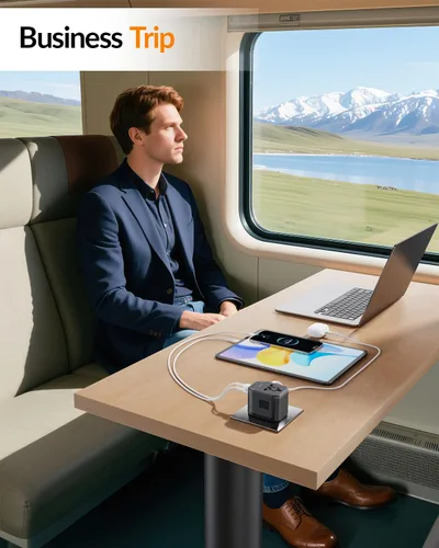 Miniatura 8 de SooPii Adaptador de viaje universal, convertidores de corriente con 1 USB C y 2 puertos USB A, adaptador de enchufe de viaje 7 en 1 cargador