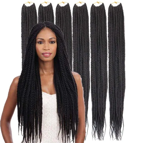 Miniatura 15 de 6 paquetes/lote (14/18/24/30) pulgadas, 0.4 in, 20 hebras por paquete, 3 extensiones de cabello trenzado de ganchillo finas, diámetro 3X