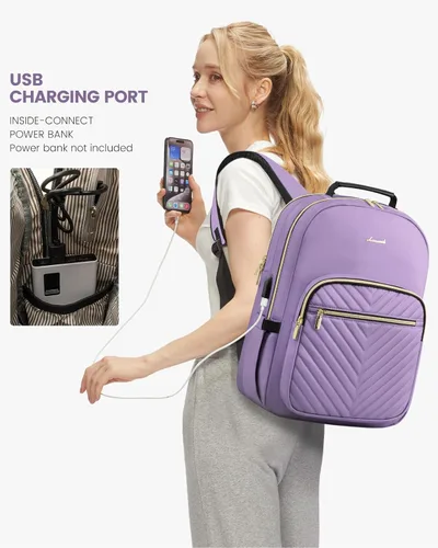 Miniatura 5 de LOVEVOOK Mochila Bolso de Viaje para Laptop para Mujeres Bolsas de Computadora para Trabajo y Negocios, Púrpura, 17 pulg., Mochilas de viaje