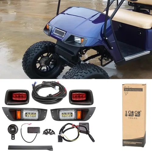 10L0L Kit de luz para carrito de golf mejorado para EZGO TXT, kit de luz trasera para faros delanteros con luz baja/alta, interruptor de señal de