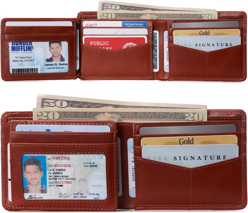 Miniatura 23 de Alpine Swiss RFID - Cartera de piel con 2 compartimentos para documentos de identidad, con ventana dividida, sección para billetes, en caja de regalo