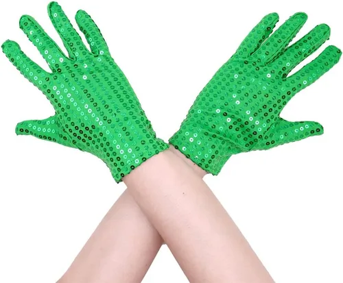 Aniler Guantes cortos unisex con lentejuelas de dedo completo, color sólido de los años 80 con purpurina brillante, disfraz de fiesta de cosplay