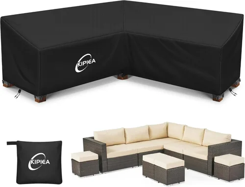 Miniatura 12 de Kipiea Funda para Sofá Seccional en Forma de L para Patio, Tela Oxford Resistente 420D, Funda Seccional para Exteriores con 6 Hebillas a Prueba
