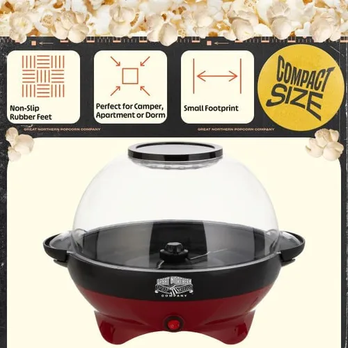 Miniatura 6 de Máquina eléctrica de palomitas de maíz de 800 W, capacidad de 6 cuartos de galón, agitador integrado y cuenco para servir (rojo)