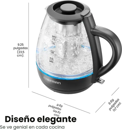 Miniatura 10 de Chefman Hervidor eléctrico con infusor de té, 1.7L 1500W, tapa extraíble para una fácil limpieza, protección contra hervir en seco, filtro de acero