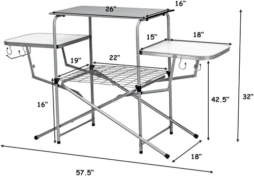 Miniatura 3 de GYMAX Mesa de campamento plegable de aluminio, mesa de parrilla al aire libre con mesa auxiliar, ganchos y bolsa de transporte, mesa de picnic