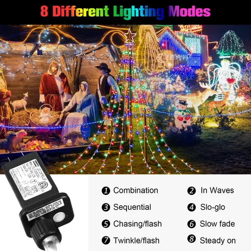 Miniatura 2 de Decoraciones Navideñas para Exteriores Luces de Cadena de Estrellas, 317 LED 11.5 pies Luces de Árbol Cascada Impermeables con 8 Modos de Varios