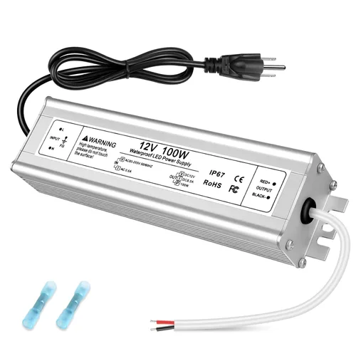 12V 100W LED Power Supply, IP67 Waterproof LED Driver, AC 110V to DC 12 Volt 8.5A Low Voltage Transformer Converter for Outdoor LED Strip &