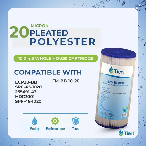 Miniatura 2 de Tier1 20 micrones 10 pulgadas x 4.5 pulgadas Paquete de 4 cartuchos de repuesto de filtro de agua de sedimentos plisados para toda la casa