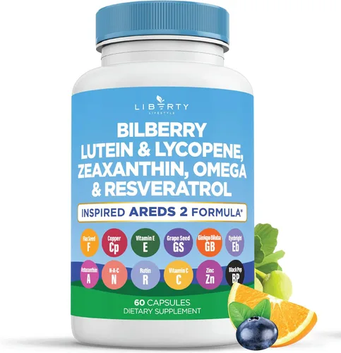 Liberty Lifestyle Vitaminas para la salud ocular con arándano 6000 mg de luteína y zeaxantina 40 mg de licopeno 40 mg de resveratrol 3000 mg