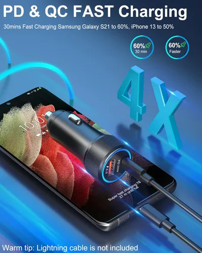 Miniatura 3 de Cargador de coche para iPhone 16 de carga rápida, paquete de 2 unidades de 38 W PD/QC3.0 Adaptador de cargador de teléfono de coche, cargador USB