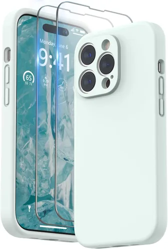 Miniatura 24 de SURPHY Funda diseñada para iPhone 14 Pro con protector de pantalla, (protección de cámara y forro de microfibra suave), funda de silicona líquida