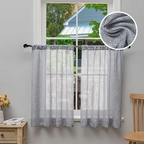 Miniatura 7 de Beda Home - Paneles de cortina texturizados de lino para cocina, sala de estar; paneles cortos rústicos filtrantes de luz para ventanas pequeñas
