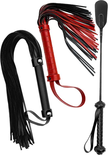 Látigo sexual para adultos, BDSM Flogger y Adult Crop Paddle SM Starter Kit para jugar en el dormitorio, juguetes fetichistas sexys Conjunto Negro