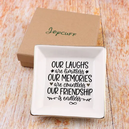 Miniatura 2 de JoycuFF Regalos de amistad para mujeres amigas, bandeja de cerámica para platos y anillos, soportes únicos para cumpleaños, Acción de Gracias, Día