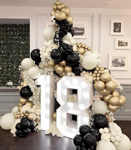 Miniatura 4 de Dagelar Globos de color negro, dorado y beige, 60 globos de arena negra dorada y blanca, globos de fiesta con confeti dorado metálico