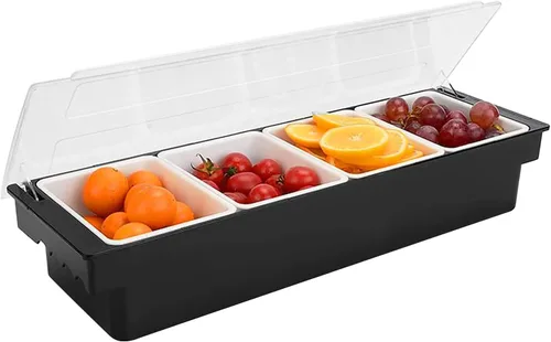 Miniatura 7 de Carrito de frutas, verduras y condimentos con tapa, 5 compartimentos extraíbles, bandeja de guarnición enfriada con hielo para camareros