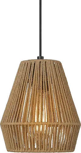Miniatura 7 de ELYONA Luces colgantes tejidas estilo bohemio de 7 pulgadas, lámpara colgante de ratán rústico ajustable, cortina de cesta tejida a mano, accesorios