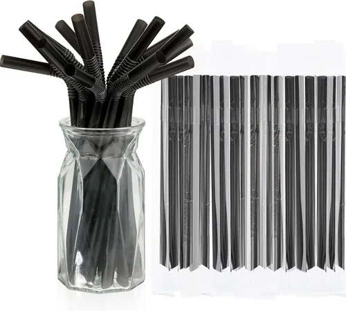 Tessco for you 300 pajitas grandes de plástico a rayas de té de burbujas de 9.06 pulgadas, envueltas individualmente para beber jugo de batido Negro