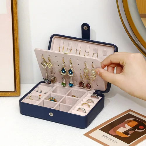 Miniatura 5 de Joyero pequeño, mini estuche de almacenamiento de joyas de viaje, organizador de joyas portátil para anillos, aretes, collares, regalo para mujeres