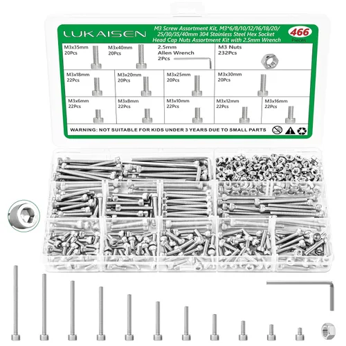 Miniatura 26 de Surtido de 1500 piezas de tornillos, tuercas y arandelas, kit de pernos y tuercas métricos M2 M3 M4 M5 M6 con cabeza hexagonal de casquillo, acero