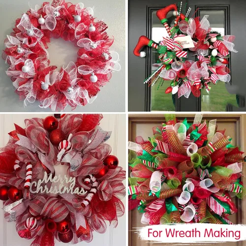 Miniatura 6 de TONIFUL 2 rollos de cinta de malla decorativa roja de 10 pulgadas, malla de tela para suministros de corona de malla, corona de puerta delantera