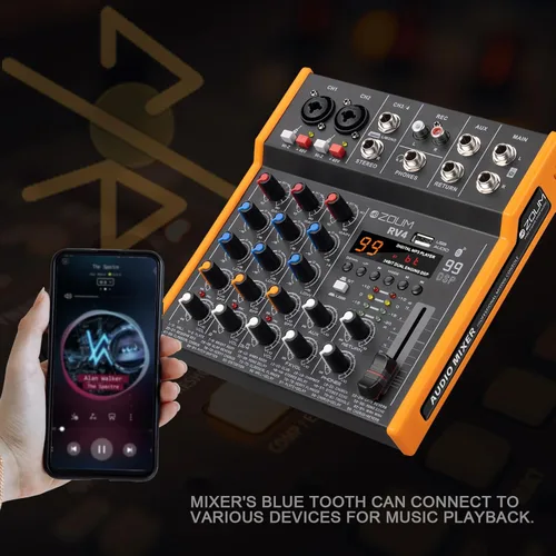 Miniatura 4 de Mezclador profesional de audio DJ de 4 canales, interfaz mezclador de sonido musical con alimentación fantasma de 48 V, Bluetooth, interfaz de audio
