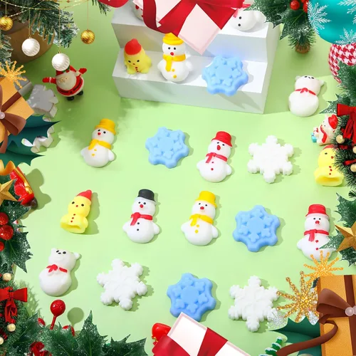 Miniatura 4 de Syhood 70 piezas de juguetes de invierno para el estrés, muñeco de nieve, regalos de fiesta de Navidad, alivio del estrés, mini juguetes