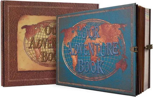 Miniatura 13 de Álbum de fotos scrapbook de tamaño grande de 12x12 pulgadas, 60 páginas, nuestro libro de aventuras con letras en relieve 3D retro, tapa dura
