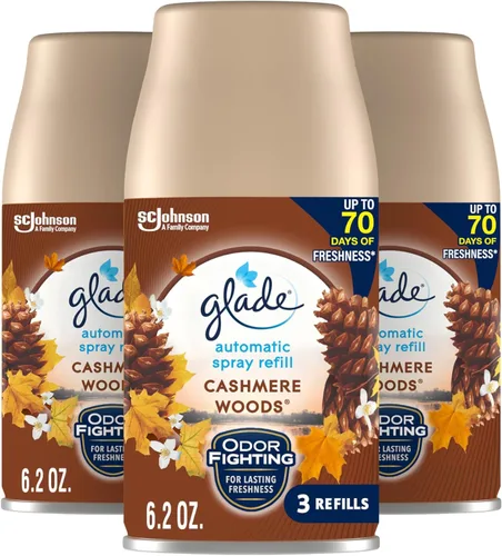 Glade Repuesto automático en aerosol, ambientador para el hogar y el baño, maderas de cachemira, 6.2 onzas, 3 unidades