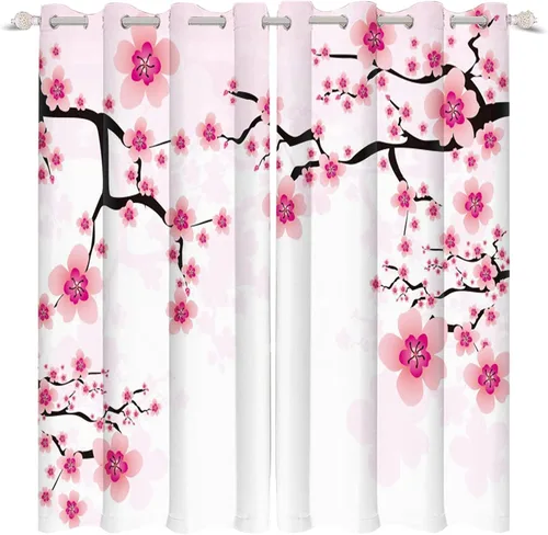 Miniatura 107 de Cortinas japonesas con pintura de tinta, monte Fuji, sol rojo, puesta de sol, hojas de bambú, cortinas de ventana para dormitorio, sala de estar