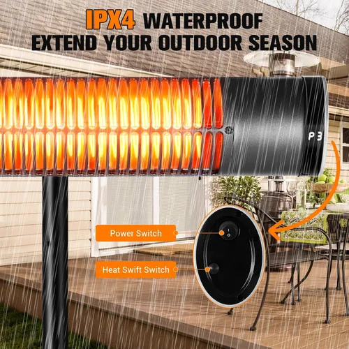 Miniatura 6 de Calentador eléctrico para exteriores, calentadores infrarrojos de carbono de 1500 W con control remoto, calentador radiante montado en trípode con 3