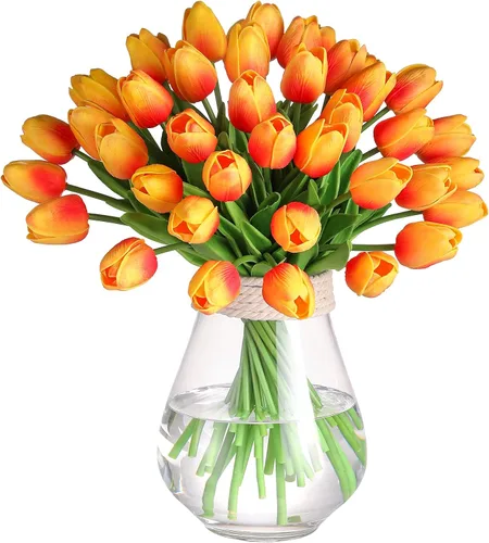 Miniatura 11 de 30 tulipanes artificiales de poliuretano, tulipanes falsos de tacto real rosa para el día de San Valentín, primavera, Pascua, hogar, cocina