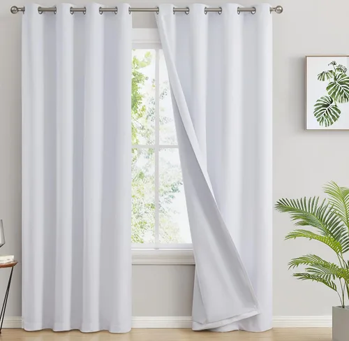 Miniatura 14 de HLC.ME - Cortinas con forro que no deja pasar la luz con doble capa gruesa, cortina con ojales con aislamiento térmico y ahorro de energía para Gris