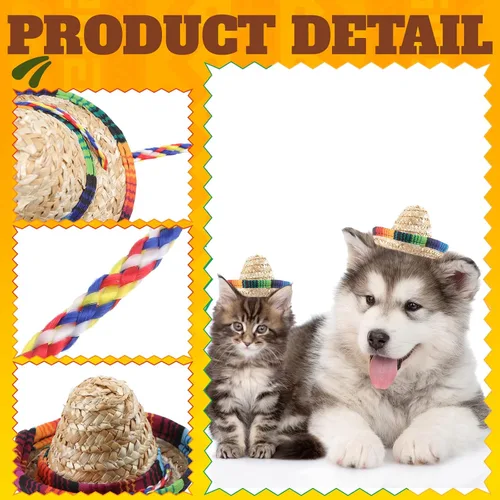 Miniatura 7 de Haysandy 18 piezas de mini sombrero, sombrero de paja para fiesta, sombrero mexicano, decoraciones de fiesta de carnaval para mascotas, niños
