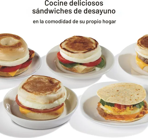 Miniatura 4 de Hamilton Beach Sandwichera doble para desayuno con temporizador, lista en 5 minutos, anillo para cocinar huevos antiadherente libre de PFAS, apto