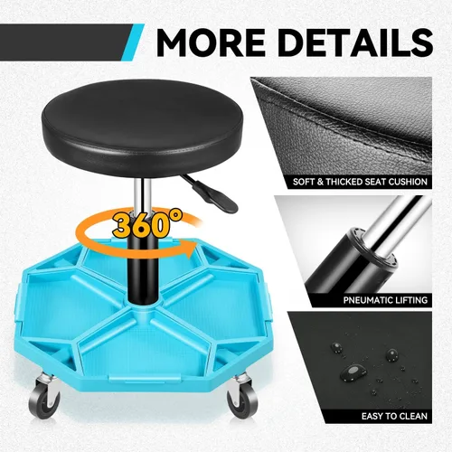 Miniatura 6 de Taburete Auto Dynasty para Mecánico, Asiento Neumático Ajustable y Rodante para Taller de Garaje con Bandeja para Herramientas, Asiento Rodante