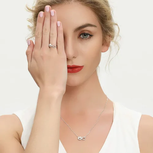 Miniatura 15 de Anillo Jo Wisdomo de compromiso. de plata esterlina, con corazón e infinito, anillo de amistad, para ella