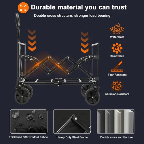 Miniatura 3 de Carrito de Vagón Plegable Desmontable con Capacidad de Peso de 350 libras, Carrito de Compras Utilitario Ligero con Ruedas, Carritos de Vagón