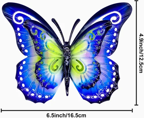 Miniatura 2 de Decoración de pared de mariposa de metal para exteriores, mariposas de alas dobles de 6.5 pulgadas, decoraciones colgantes para valla, jardín
