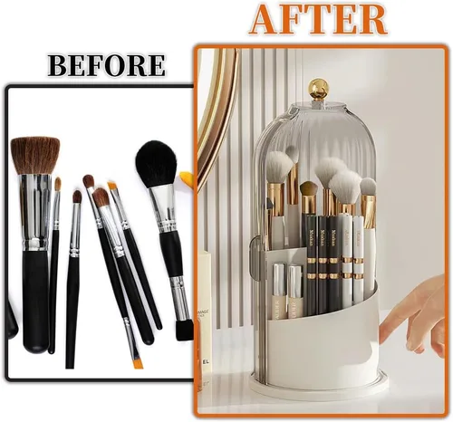Miniatura 4 de Soporte para brochas de maquillaje con tapa, organizador de tazas de brochas de maquillaje giratorias de 360 grados para tocador, caja