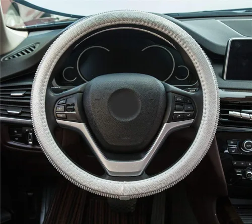 Miniatura 2 de Nueva funda de volante de cuero con diamantes de imitación y cristales brillantes, protector de rueda de auto de 15 pulgadas de ajuste universal