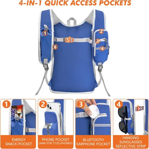Miniatura 3 de Seektop Mochila de senderismo pequeña de 15 L para viajes, impermeable, ligera, bolsa de senderismo para mujeres y hombres Azul marino