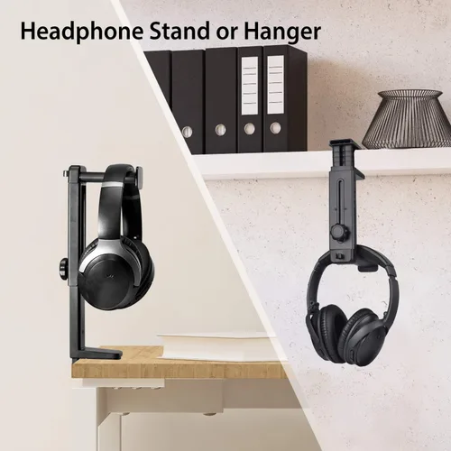 Miniatura 2 de NEETTO HS906 - Soporte para auriculares y colgador 2 en 1, soporte para auriculares para juegos sobre y debajo del escritorio, gancho de montaje