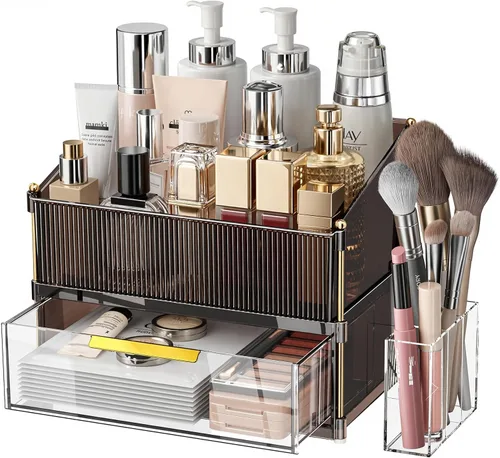 Miniatura 9 de INVSSENE Organizador de maquillaje apilable, almacenamiento de perfume para cuidado de la piel, lápiz labial cosmético, máscara facial, paletas