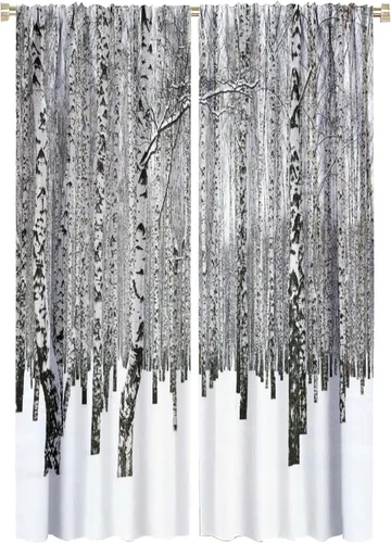 Miniatura 35 de Cortina opaca de bosque de verano, diseño de ramas de bosque, con bolsillo para barra, cortinas farbic con bolsillo para barra, comedor, cafetería