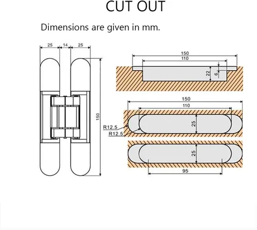 Miniatura 5 de Bisagras invisibles Bisagra de puerta oculta resistente Bisagra oculta 3-D ajustable - Negro -1 par 6"_Negro_Paquete de 2