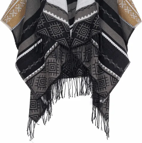 Miniatura 5 de Chal para mujer, poncho con borlas, cárdigan con frente abierto, chal para otoño e invierno