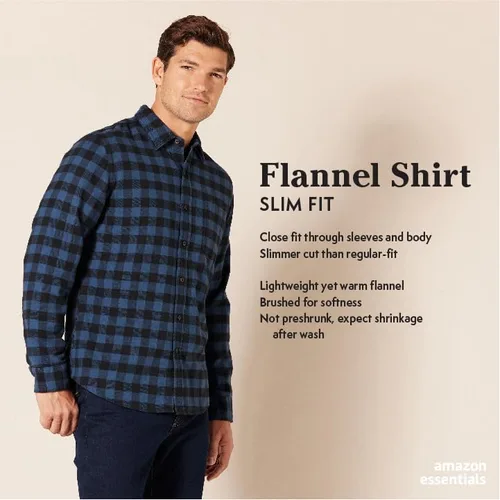 Miniatura 2 de Tienda Essentials - Camisa de franela para hombre de ajuste delgado y manga larga